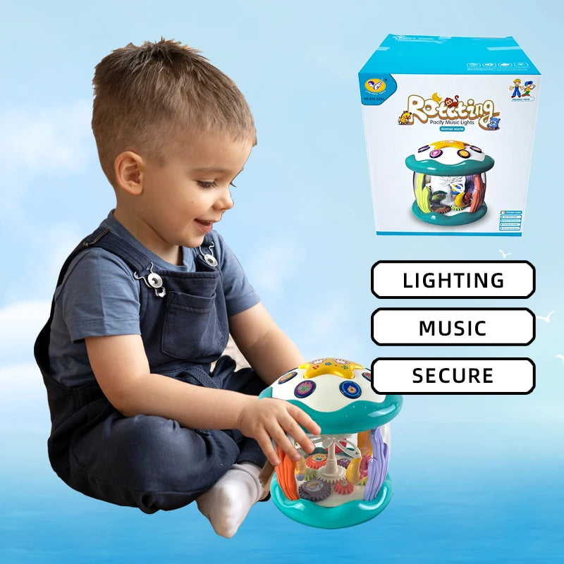 Musical Cylindrical Toy with Spinning Carousel and Lights – Push Along for Babies 12 Months and Up – Fun and Engaging
