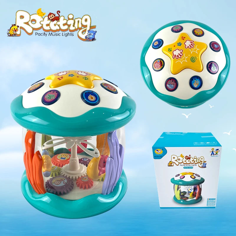 Musical Cylindrical Toy with Spinning Carousel and Lights – Push Along for Babies 12 Months and Up – Fun and Engaging