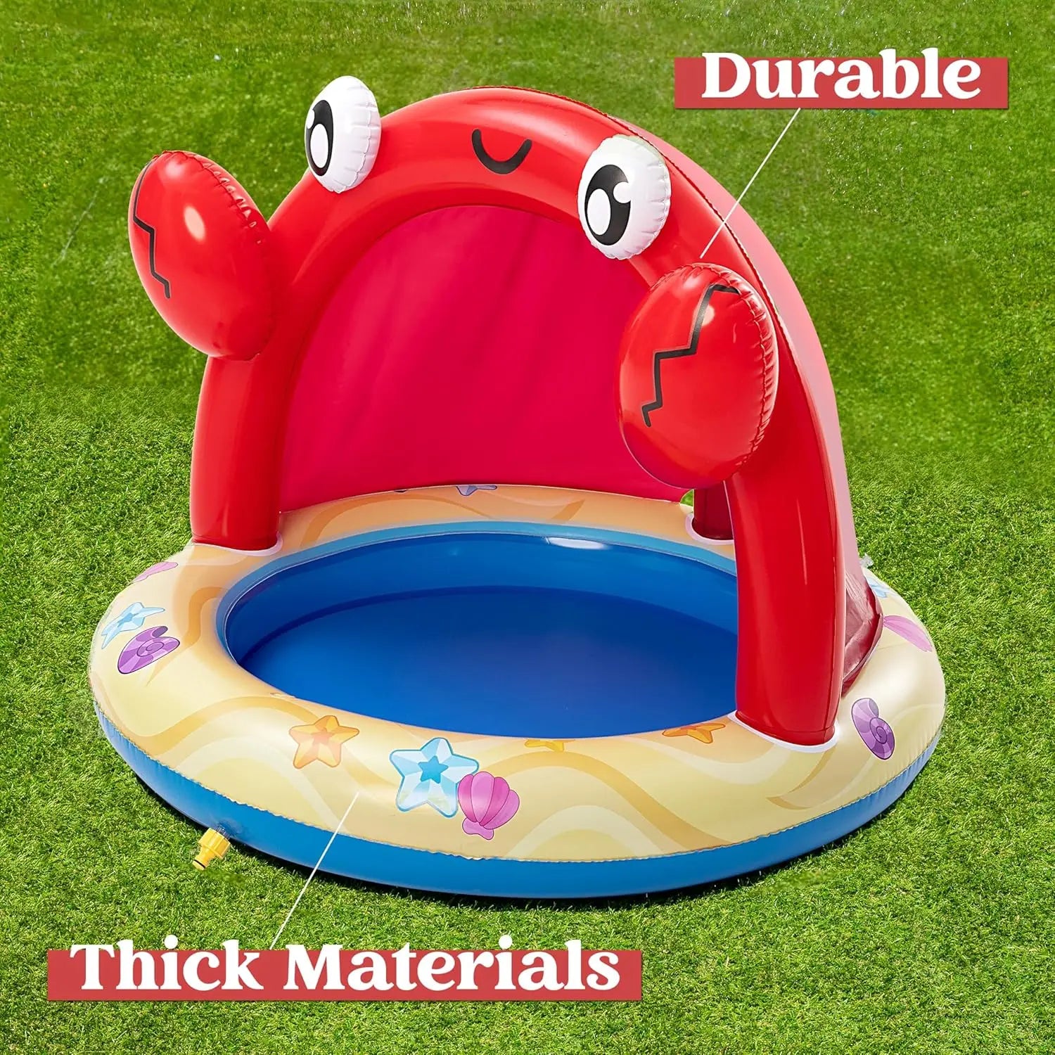 Inflatable Crab Sprinkler Pool with Canopy for Toddlers, Outdoor Summer Water Play Toy